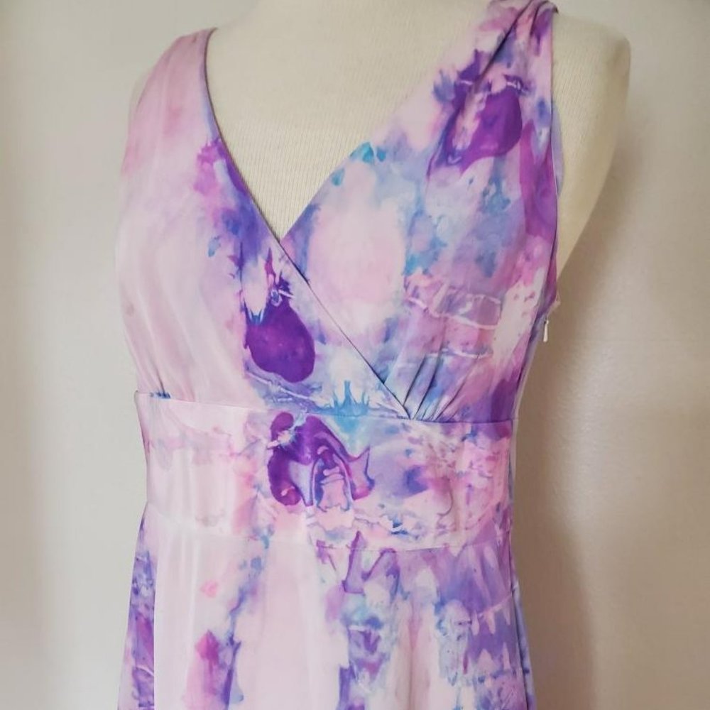 NEW Short Silk Dress 10 12 14 L XL dyed blue pink purple resort beach bridesmaid